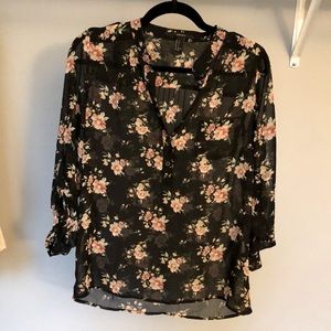Forever 21 Black Floral Sheer Blouse